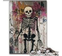 Puzzles Fleurs et Crânes de Style Basquiat pour Adultes 1000 Puzzles, Anti-Stress Staycation Tue Le Temps avec Affiche et Fiche de Trivia Assorties (50x75cm)