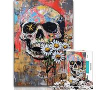 Puzzles Fleurs et Crânes Style Basquiat 1000 Pièces pour Adolescents, Jeux Éducatifs Décoration Maison Offrez des Cadeaux pour Toute la Famille 38x26cm