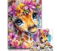Puzzles Fleurs Girafe pour Adolescents, 1000 pièces, Jeux d'activités familiales stimulants, Jouet à Faire soi-même pour décoration Murale (38x26cm)