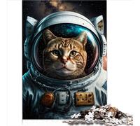 Puzzles for Adults 1000 Pieces Feline Astronaut in Space Chunky Puzzle Wood Jigsaw for Adults Kids Age 12+ Unique Birthday and 1000pcs（50x75cm）
