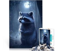 Puzzles for Adults 1000 Pieces Raccoon in Moonlight Forest Made of Cardboard Suitable for People Aged 14 and Above Fun Games for Families Difficult Hard Gifts for Women Men 。Size：50x75cm