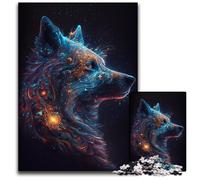 Puzzles Galactic Art Wolf 1000 pièces pour Adultes Puzzles en Bois pour Noël, Halloween, Pâques, Nouvel an 50x75cm/19,68x29,52 Pouces