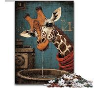 Puzzles Girafe Art pour Adultes et Adolescents, Jouets Éducatifs et Jeux Familiaux avec Affiche et Fiche de Trivia 26x38cm