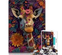 Puzzles Girafe Fleur pour Adolescents 1000 Puzzles, Jeu Éducatif Défi Jouet Décoration Murale Cadeaux Uniques d'anniversaire et de Noël (38x26cm)
