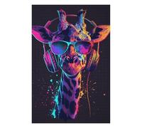 Puzzles Giraffe with Headphones and Sunglasses Puzzles pour Adultes - Jeu Manuel - Défi Difficile - Idéal comme Cadeau pour Toute La Famille 1000pcs(75x50cm)
