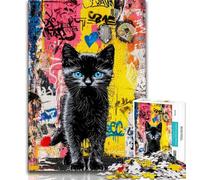 Puzzles Graffiti Chat Noir pour Adolescents, Jeu éducatif, Jouet de défi, idéal comme Cadeau pour Toute la Famille 38x52cm
