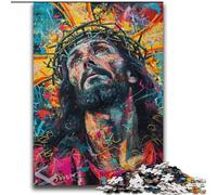 Puzzles Graffiti Jésus pour Adultes et Adolescents, Jeu Stimulant et Jeu Familial avec Affiche et fiche de Questions-réponses Assorties 70x100cm