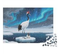 Puzzles Grue à Couronne Rouge De 1000 Pièces pour Adultes,Aurore boréale Ice Field Un Jeu De Dexérité Très Difficile Puzzle Jeu Éducatif Et Stimulant 1000pcs (75x50cm)