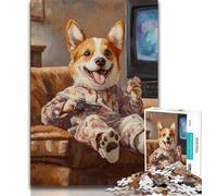 Puzzles Happy Corgi pour Adolescents, 1000 Puzzles, Jeu Stimulant et décoration Murale familiale, Cadeaux d'anniversaire et de Noël Uniques (75x50cm)