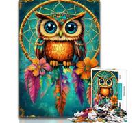 Puzzles Hiboux Mignons pour Adolescents 1000 Puzzles, Jouets Jeux Éducatifs Soulagement du Stress Liste de Souhaits avec Père Noël 38x52cm