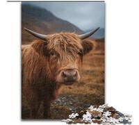 Puzzles Highland Cow 1000 pièces pour Adolescents, Jeu Familial Anti-Stress, défi Difficile, Cadeaux pour Amis et Famille 26x38cm