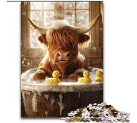 Puzzles Highland Cow dans la Salle de Bain pour Adolescents 1000 pièces, Jeux éducatifs, décoration d'intérieur, Cadeaux Uniques 50x75cm