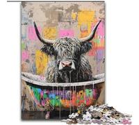 Puzzles Highland Cow dans la Salle de Bain pour Adultes 1000 pièces, Jeu Familial Anti-Stress, défi Difficile, Superbes Cadeaux et Jouets 26x38cm