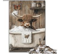 Puzzles Highland Cow in The Bathroom 1000 pièces pour Adultes, à partir de 14 Ans, décoration Murale, Cadeaux d'anniversaire et Cadeaux Uniques (26x38cm)