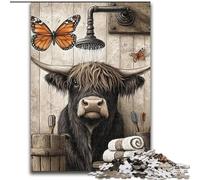 Puzzles Highland Cow in The Bathroom pour Adolescents 1000 pièces, Jeu Stimulant, Chaque pièce est Unique - Jeu Familial Stimulant (50x75cm)