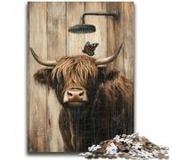 Puzzles Highland Cow in The Bathroom pour Adolescents (1000 pièces), Jeu Stimulant et Familial avec des pièces de Formes aléatoires entièrement emboîtables (38x26cm)