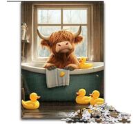 Puzzles Highland Cow in The Bathtub 1000 pièces pour Adolescents, Jeu Stimulant et Jeu en Famille, Collection d'artistes, Beaux-Arts pour Les 14 Ans et Plus 26x38cm