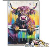 Puzzles Highland Cow in The Bathtub pour Adultes et Adolescents, 1000 pièces, Jeux éducatifs, Anti-Stress, Cadeaux d'anniversaire Uniques (26x38cm)