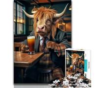 Puzzles Highland Cow in The Pub 1000 pièces pour Adolescents, Jeu Stimulant et Familial avec des pièces de Formes aléatoires entièrement emboîtables (50x75cm)