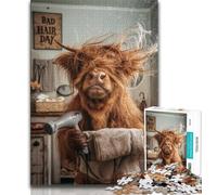 Puzzles Highland Cow on The Sofa pour Adolescents, 1 000 pièces, Jeux Amusants, Chaque pièce est Unique - Jeu Familial Stimulant (50 x 75 cm)