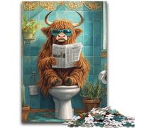 Puzzles Highland Cow on The Toilet pour Adultes 1000 pièces, stimulent Le Cerveau, stimulent la Patience et stimulent l'interaction Parent-Enfant (38x52cm)