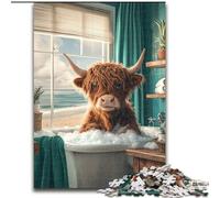Puzzles Highland Cow pour Adolescents 1000 pièces, Jeu Stimulant et Familial avec Affiche et fiche de Questions-réponses Assorties 50x75cm