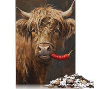 Puzzles Highland Cow Red Pepper pour Adultes, 1 000 pièces, Jeu éducatif pour Adolescents, défi, Cadeaux de Noël, 1 000 pièces (75 x 50 cm)