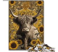 Puzzles Highland Cows et tournesols pour Adolescents 1000 pièces, Anti-Stress, Vacances à la Maison, Interaction Parent-Enfant (Taille 26x38cm)