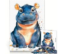 Puzzles Hippopotame Souriant à l'Aquarelle pour Adolescents, 1000 Pièces, Développe l'Intellect et la Habileté, Évasion Tranquille, Assemblage Propre, Cadeau de Noël (50x75cm)