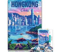 Puzzles Hong Kong Chine pour Adultes 1000 Puzzles, Jeu Stimulant et Jeu Familial Décoration Murale Cadeaux d'anniversaire et de Noël Uniques 50x75cm