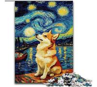 Puzzles Huskies Adorables Nuits Étoilées pour Adolescents 1000 Pièces, Activité Familiale avec Affiche et Fiche de Questions pour 14 Ans et Plus (26x38cm)