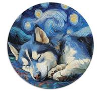 Puzzles Husky Night Sky pour Adultes, 1 000 pièces, Ronds, pour débutants, idéals pour Les Anniversaires et Les fêtes (67,5x67,5cm)