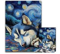 Puzzles Husky Night Sky pour Adultes, 1000 pièces Difficiles, pour Les fêtes, création à Faire soi-même, 26x38cm/10,23x14,96 Pouces