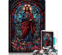 Puzzles Jésus en vitrail pour Adultes et Adolescents, Aidez Le Cerveau à exercer des Jouets addictifs pour cultiver la Patience et l'interaction Parent-Enfant (38x26cm)