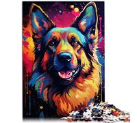 Puzzles Jeux Peinture Chien de Berger Allemand coloré Puzzles pour Adultes 1000 Puzzle Jouets Puzzles en Bois Casse-tête (50x75 cm)