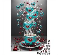 Puzzles Jigsaw 1000 Pièces Art du café du cœur Puzzles 52x38cm/1000pcs pour Adultes Et Enfants Cadeau Jeu D'Intelligence Familial Bricolage Carton