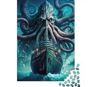 Puzzles Jigsaw 1000 Pièces Attaque Kraken géant Puzzles 38x26cm/1000pcs pour Enfants Cadeau Jeu D'Intelligence Familial DIY Carton