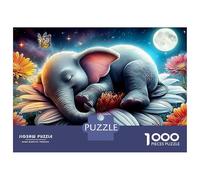 Puzzles Jigsaw 1000 Pièces Bébé éléphant Dormant sur Une Fleur Puzzles 38x26cm/1000pcs pour Enfants Cadeau Jeu D'Intelligence Familial DIY Carton