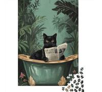 Puzzles Jigsaw 1000 Pièces Black Journal de Lecture de Chat Puzzles 38x26cm/1000pcs pour Enfants Cadeau Jeu D'Intelligence Familial Bricolage Carton