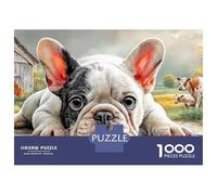 Puzzles Jigsaw 1000 Pièces Bulldog français à la Ferme Path Puzzles 38x26cm/1000pcs pour Enfants Cadeau Jeu D'Intelligence Familial DIY Carton