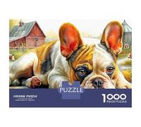 Puzzles Jigsaw 1000 Pièces Bulldog français dans Un Paysage ensoleillé Puzzles 52x38cm/1000pcs pour Enfants Cadeau Jeu D'Intelligence Familial DIY Carton