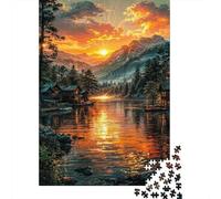 Puzzles Jigsaw 1000 Pièces Cabine du lac Sunset Puzzles 38x26cm/1000pcs pour Adultes Et Enfants Cadeau Jeu D'Intelligence Familial DIY Carton