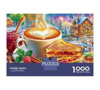 Puzzles Jigsaw 1000 Pièces Café et Petit déjeuner dans Un Village coloré Puzzles 38x26cm/1000pcs pour Adultes Et Enfants Cadeau Jeu D'Intelligence Pression Réduite Bricolage Carton