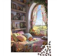 Puzzles Jigsaw 1000 Pièces Chambre Confortable Book Nook Puzzles 38x26cm/1000pcs pour Enfants Cadeau Jeu D'Intelligence Familial Bricolage Carton