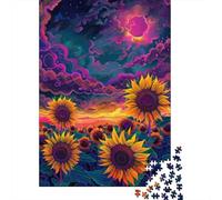 Puzzles Jigsaw 1000 Pièces Champ de Tournesol psychédélique Puzzles 38x26cm/1000pcs pour Enfants Cadeau Jeu D'Intelligence Pression Réduite DIY Carton