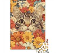 Puzzles Jigsaw 1000 Pièces Chat au Milieu des Fleurs Puzzles 70x50cm/1000pcs pour Enfants Cadeau Jeu D'Intelligence Pression Réduite Bricolage Carton