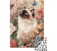 Puzzles Jigsaw 1000 Pièces Chat avec des Fleurs Puzzles 38x26cm/1000pcs pour Enfants Cadeau Jeu D'Intelligence Pression Réduite Bricolage Carton