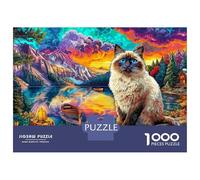 Puzzles Jigsaw 1000 Pièces Chat dans Un Paysage psychédélique Vibrant Puzzles 52x38cm/1000pcs pour Enfants Cadeau Jeu D'Intelligence Familial DIY Carton
