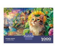 Puzzles Jigsaw 1000 Pièces Chat dans Un Village côtier Vibrant Puzzles 52x38cm/1000pcs pour Adultes Et Enfants Cadeau Jeu D'Intelligence Familial DIY Carton