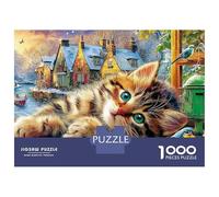 Puzzles Jigsaw 1000 Pièces Chaton dans Winter Village Puzzles 52x38cm/1000pcs pour Enfants Cadeau Jeu D'Intelligence Familial Bricolage Carton